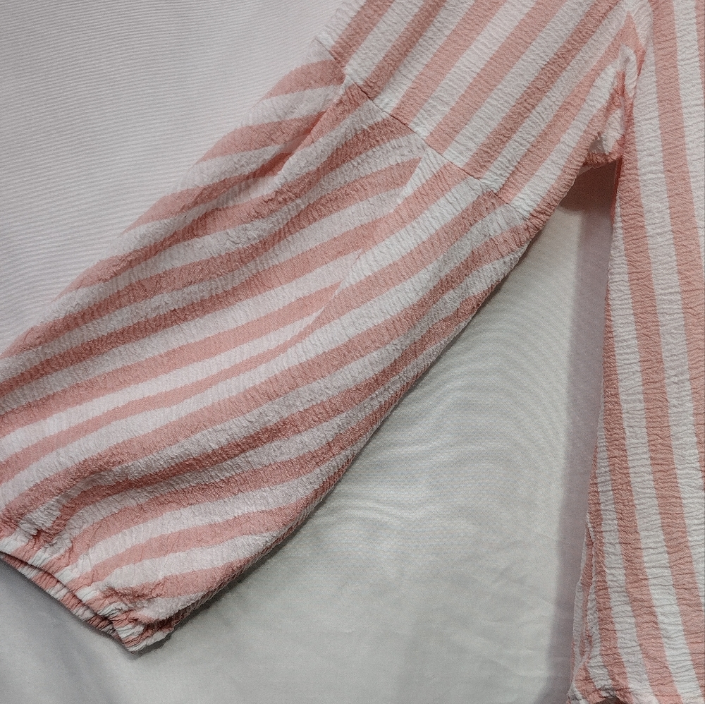 Chico's Striped Drama-Sleeve Shirt Women's L Pink White Strips Office Casual - Picture 4 of 9